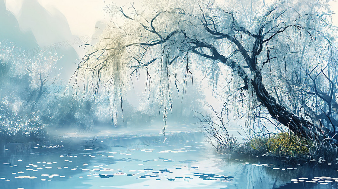 白花盛开的雪柳插画