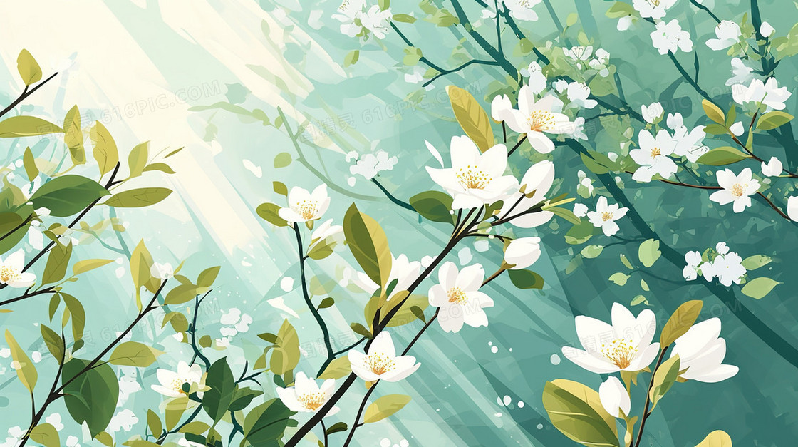 春天盛开的小野花花丛插画