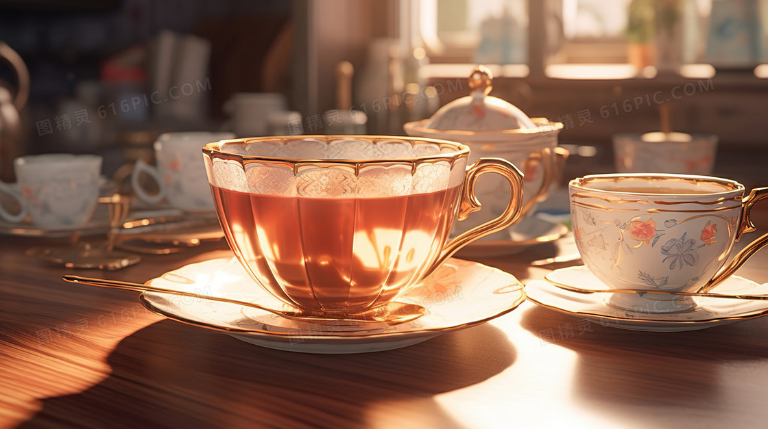 花茶餐具杯子下午茶插画