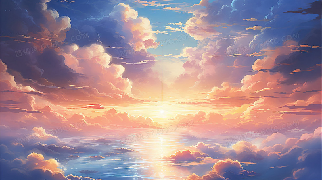梦幻天空云层唯美风景插画