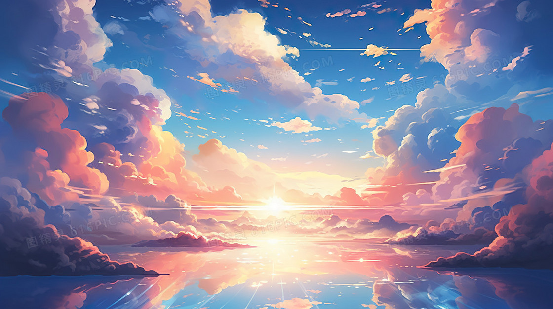 梦幻天空云层唯美风景渐变插画