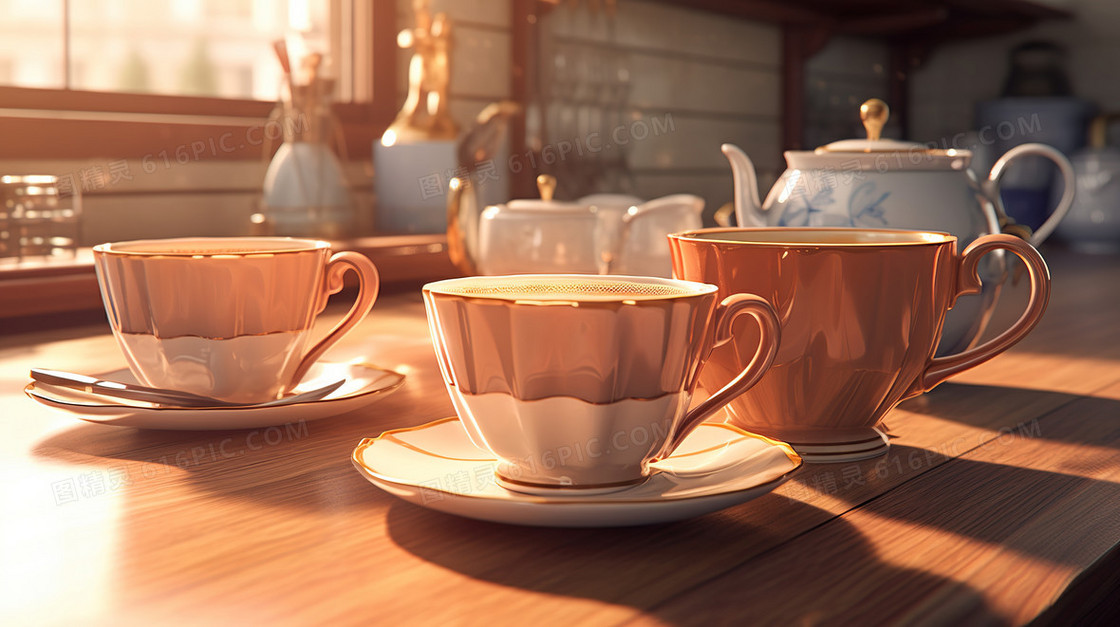 花茶餐具杯子下午茶插画