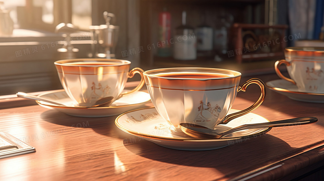 花茶餐具杯子下午茶插画