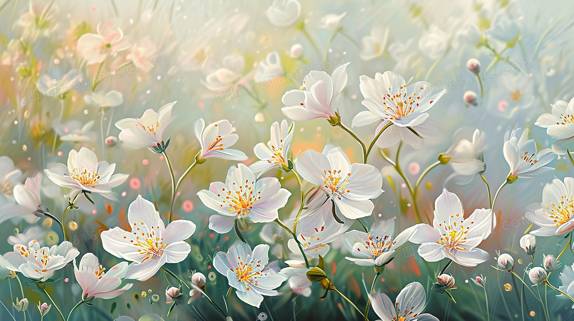 盛开的白色鲜花花丛插画