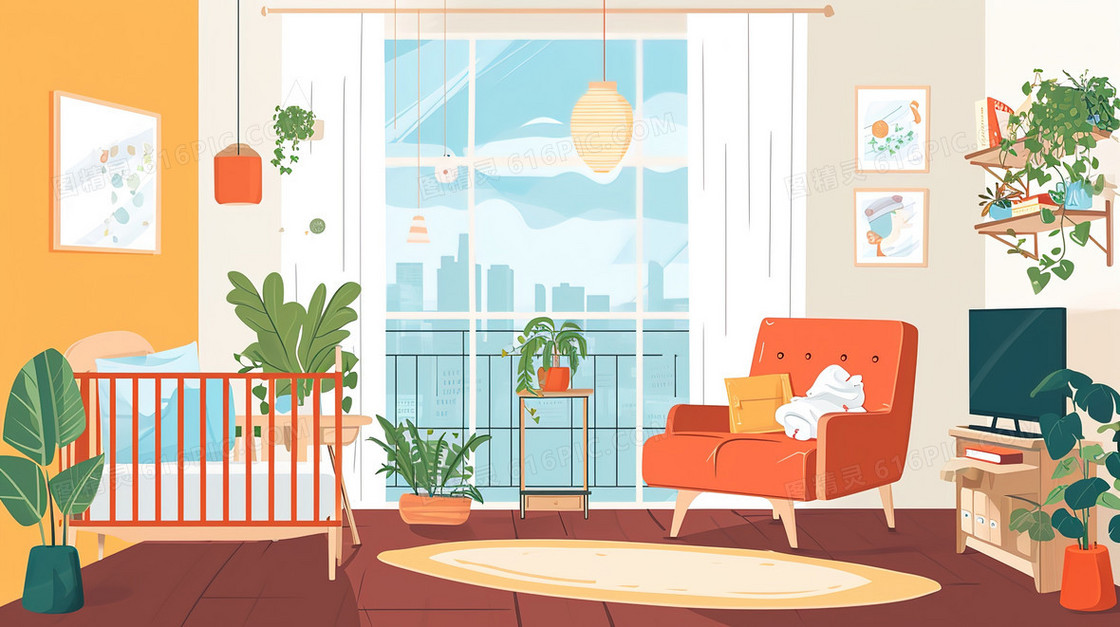 现代化公寓母婴室插画