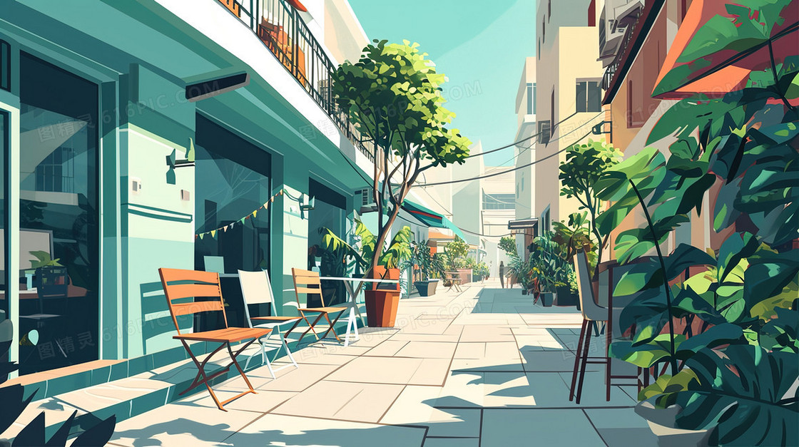 现代化公寓别墅街道插画