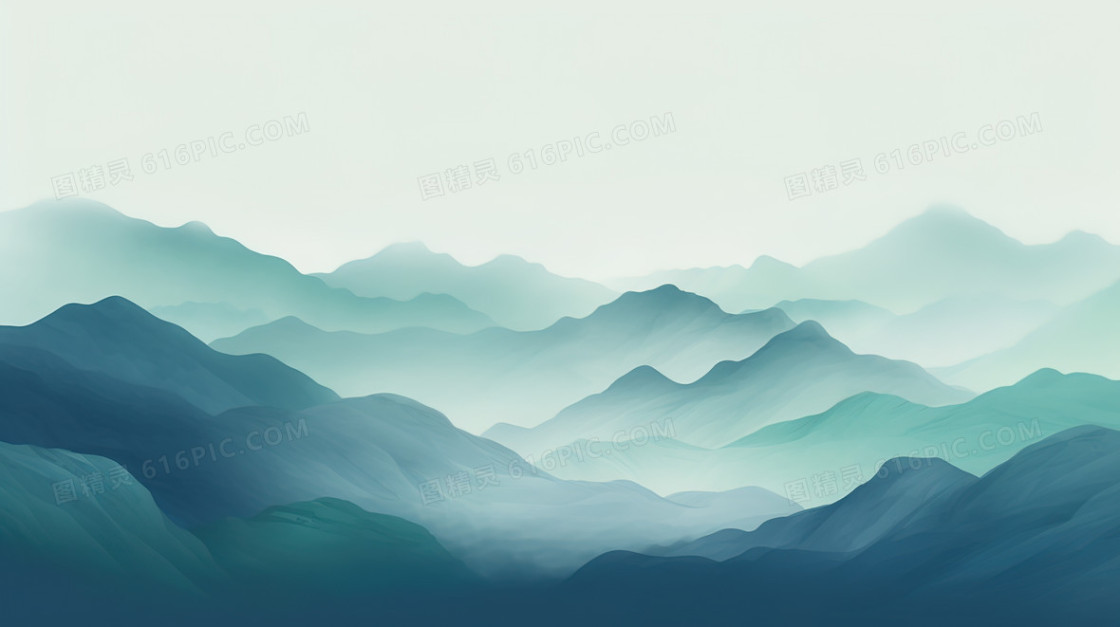 山雾袅绕的群山峻岭山水插画背景图片下载_2912x1632像素JPG格式_编号15ofdd8m9_图精灵