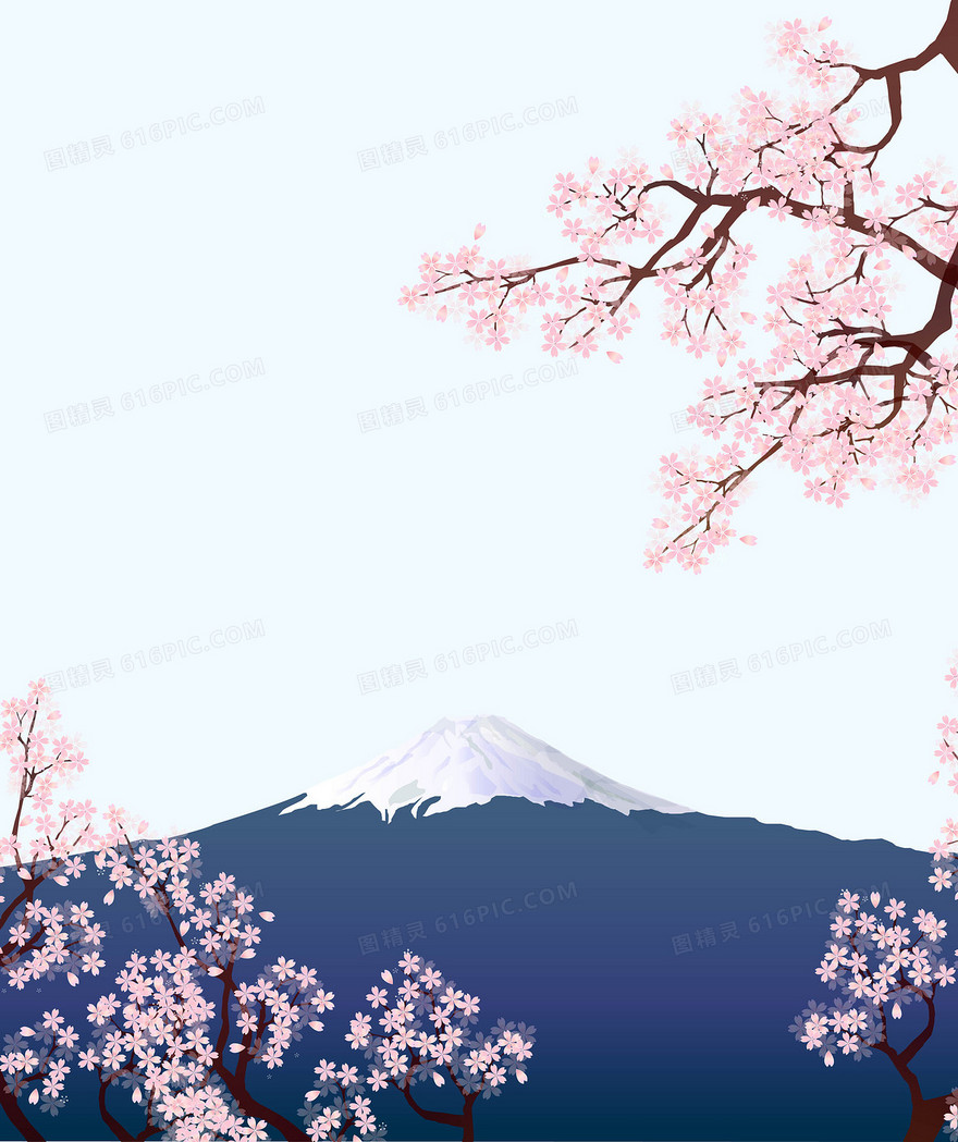 矢量日本富士山樱花旅游背景