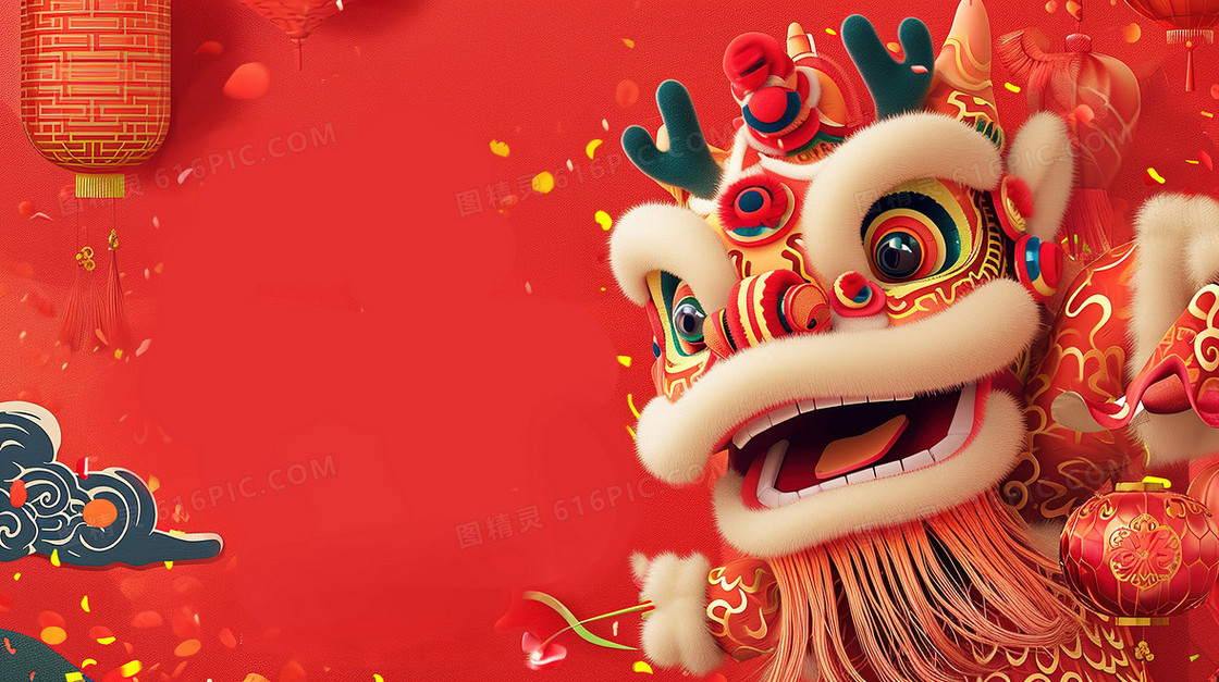 喜庆春节新年舞狮创意图片