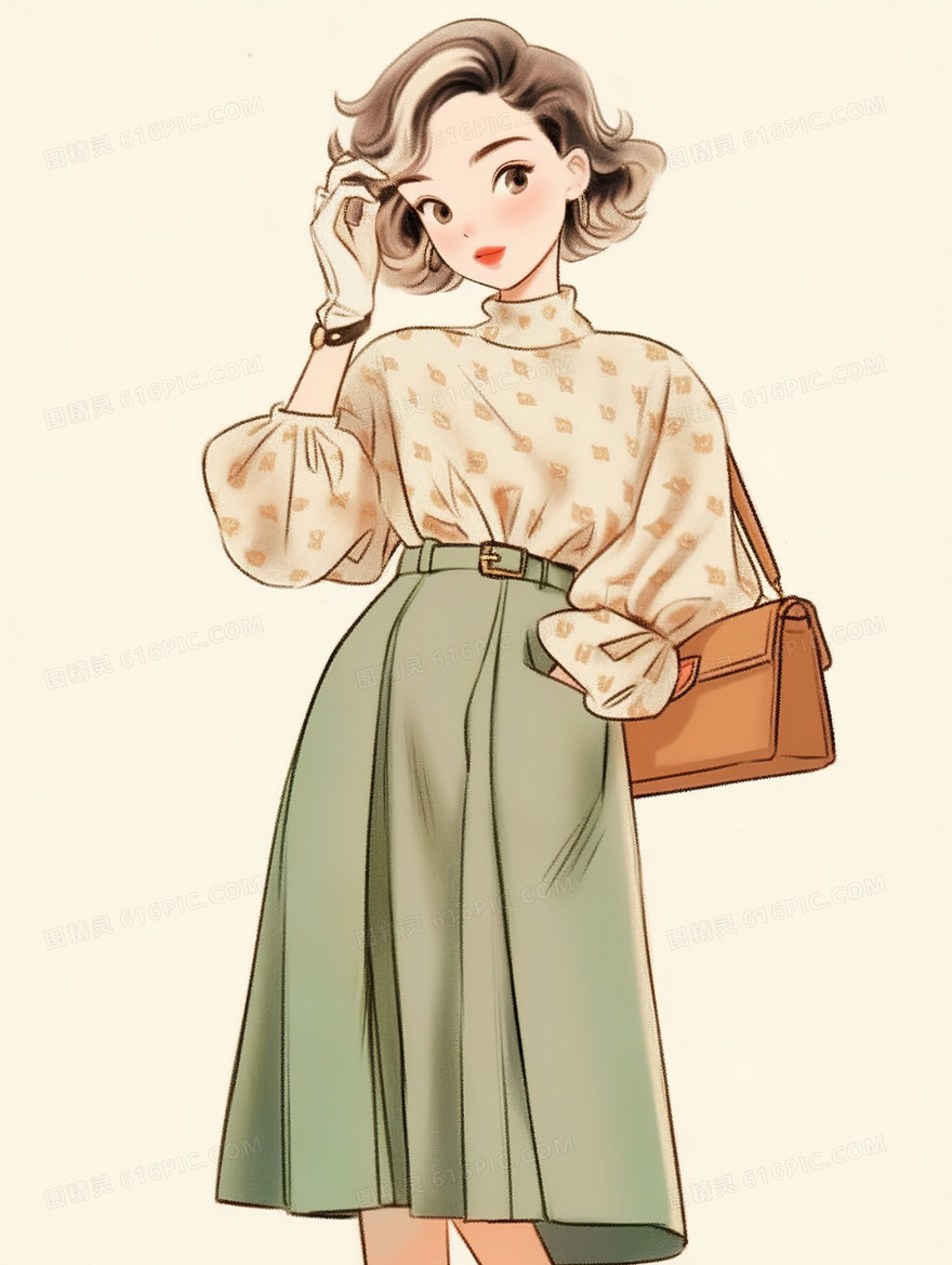打扮时尚的年轻女性插画