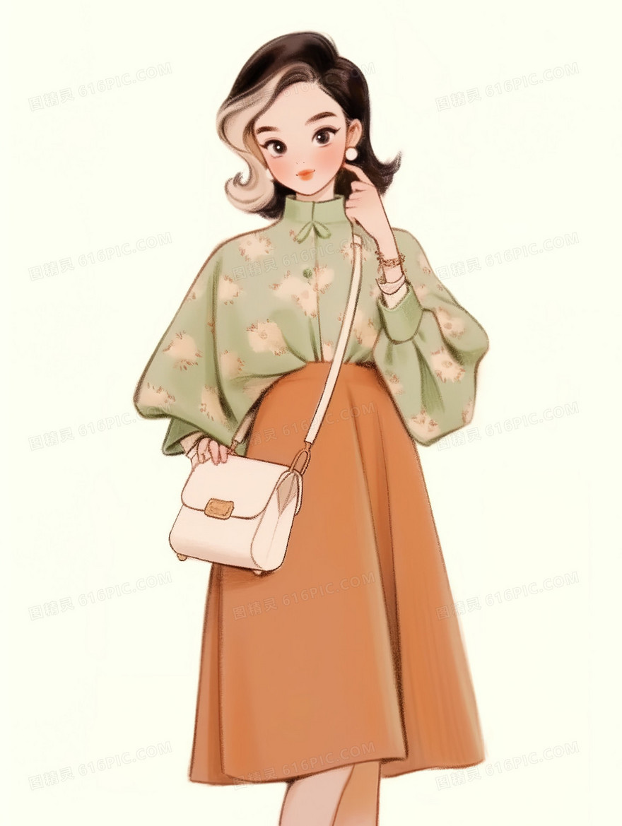 打扮时尚的年轻女性插画
