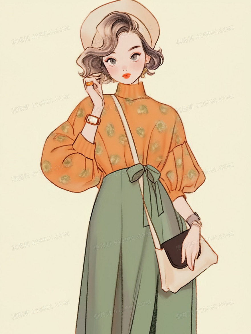 打扮时尚的年轻女性插画