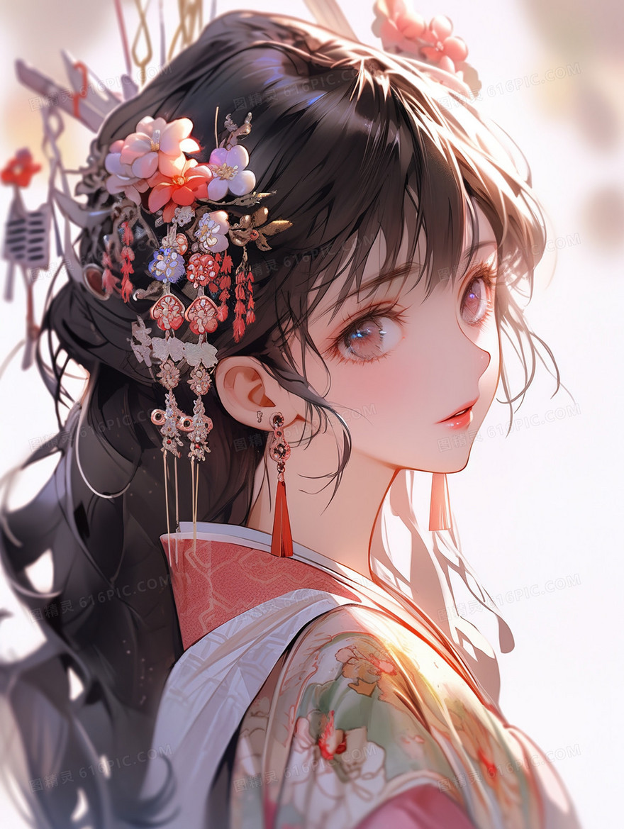 中国风传统服饰女子唯美插画
