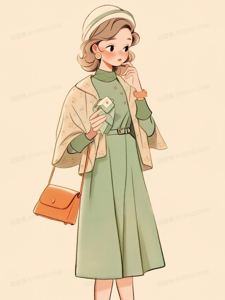 打扮时尚的年轻女性插画