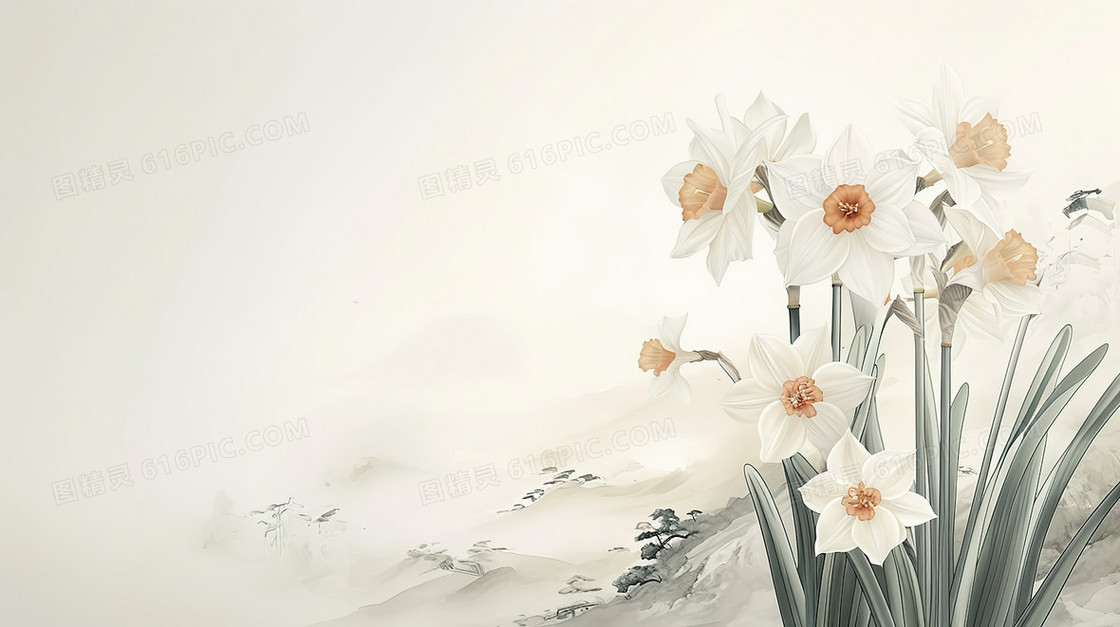 盛开的水仙花装饰插画