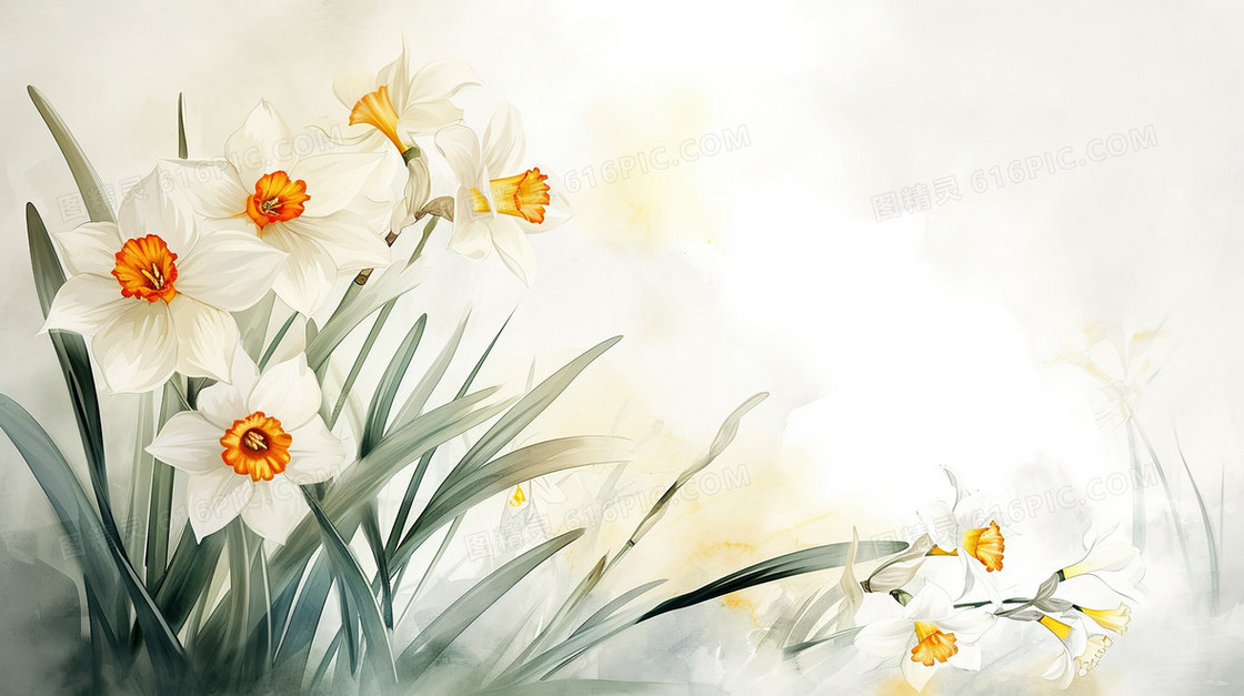 盛开的水仙花装饰插画