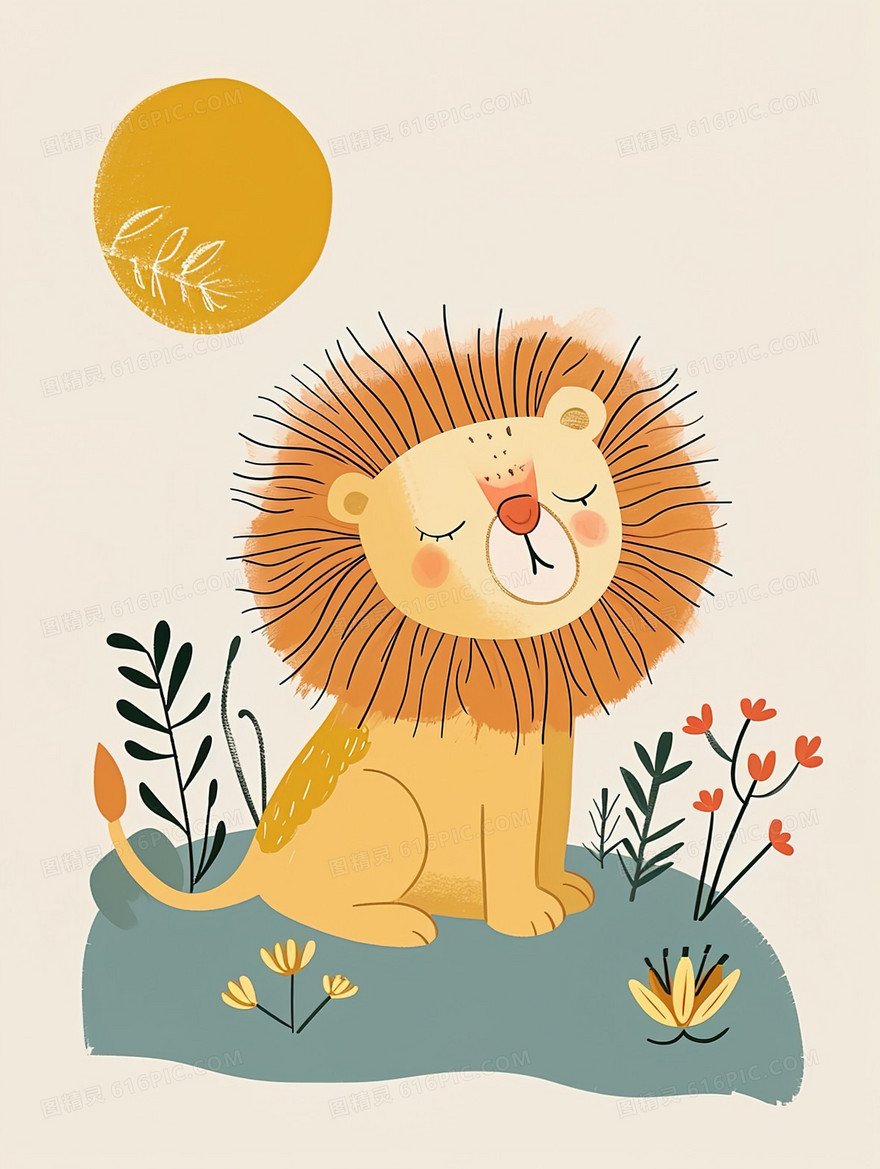一只可爱的狮子插画