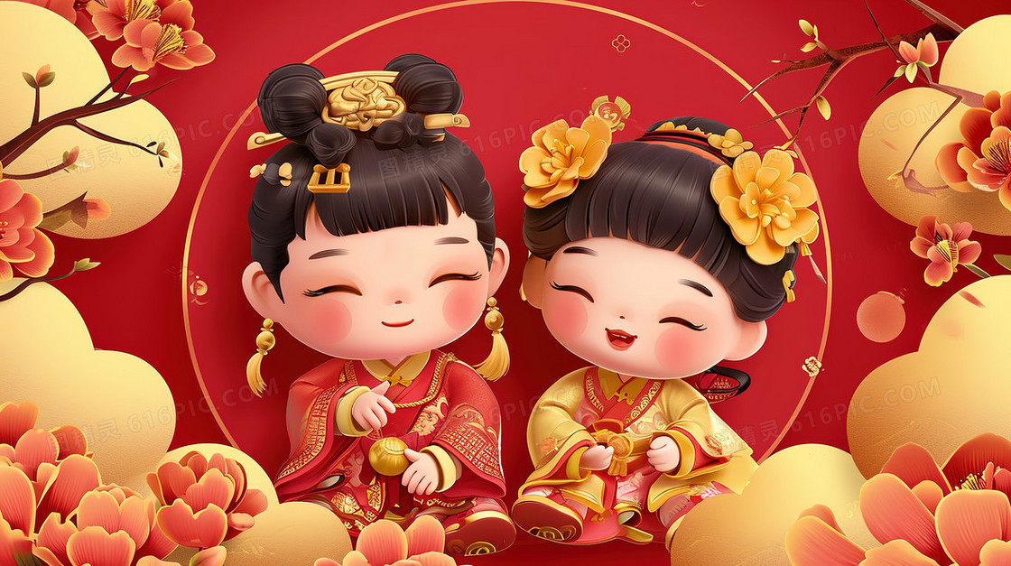 喜庆中国风可爱的古装少女节日造型