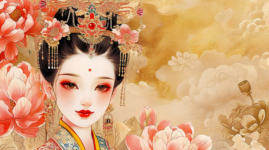 古风美女人像古装造型仕女图壁画