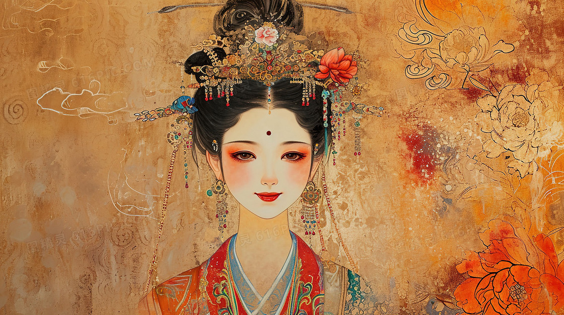 古风美女人像古装造型仕女图壁画