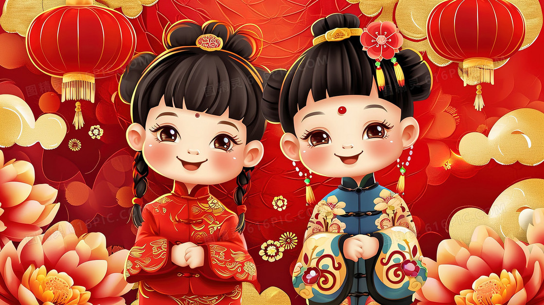 喜庆中国风可爱的古装少女节日造型