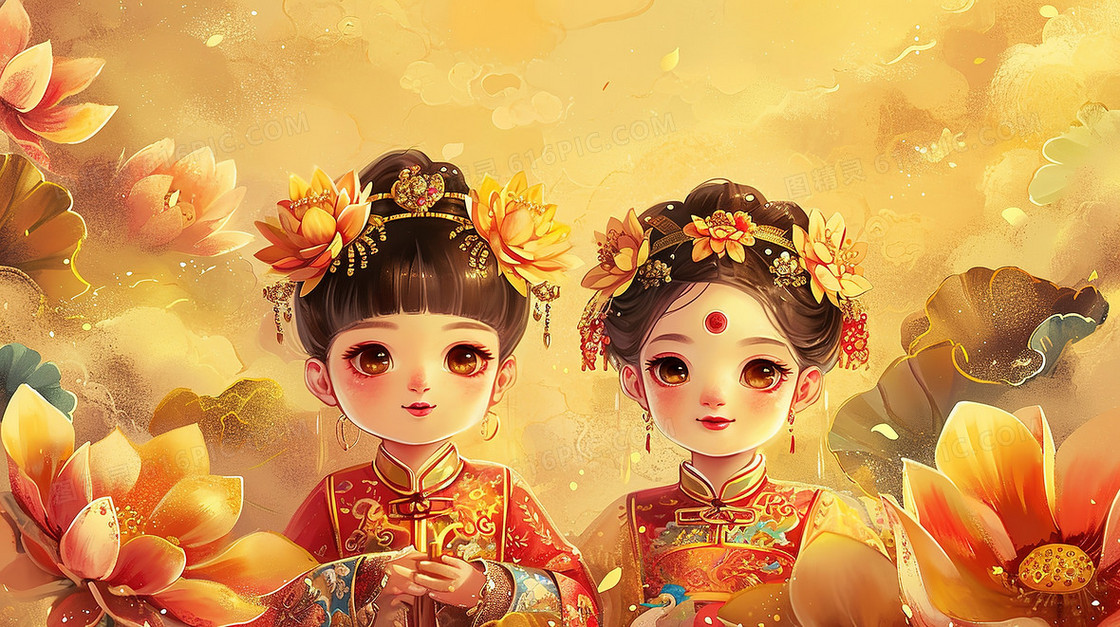 喜庆中国风可爱的古装少女节日造型
