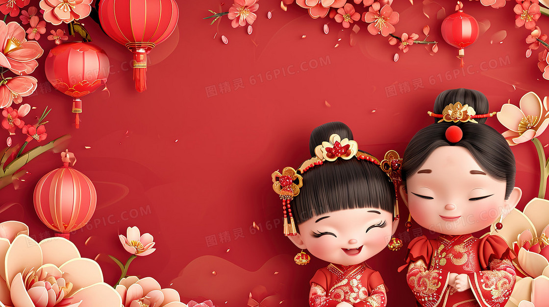 喜庆中国风可爱的古装少女节日造型