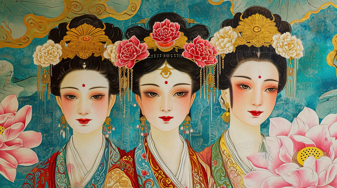 古风美女人像古装造型仕女图壁画