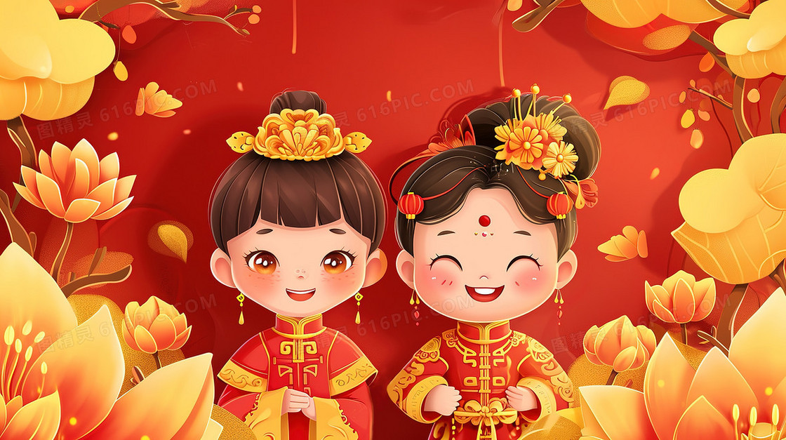 喜庆中国风可爱的古装少女节日造型