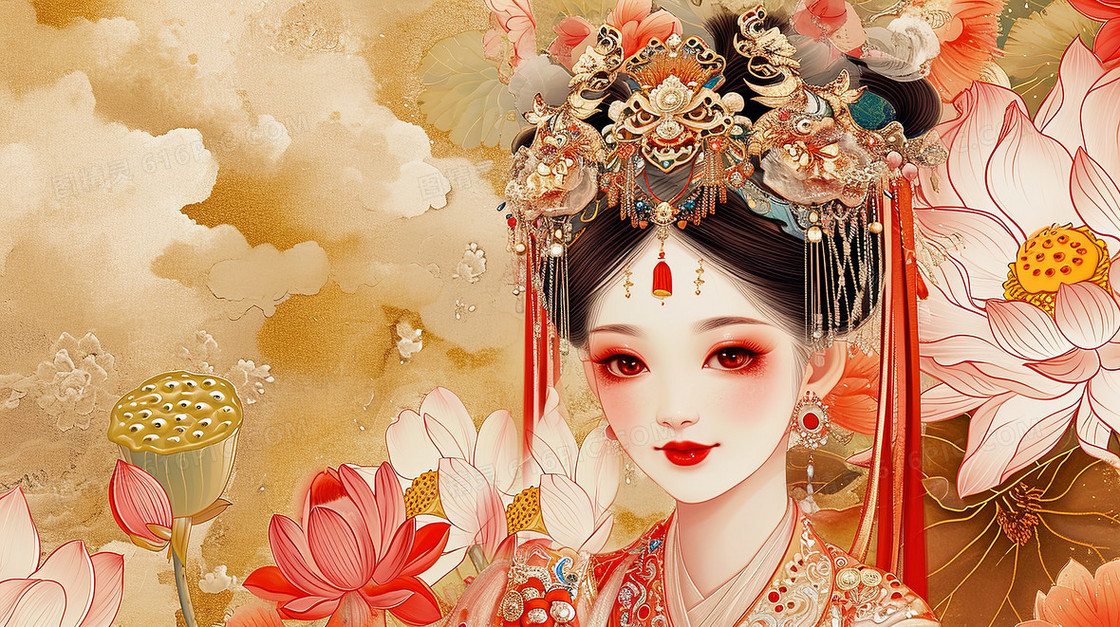古风美女人像古装造型仕女图壁画