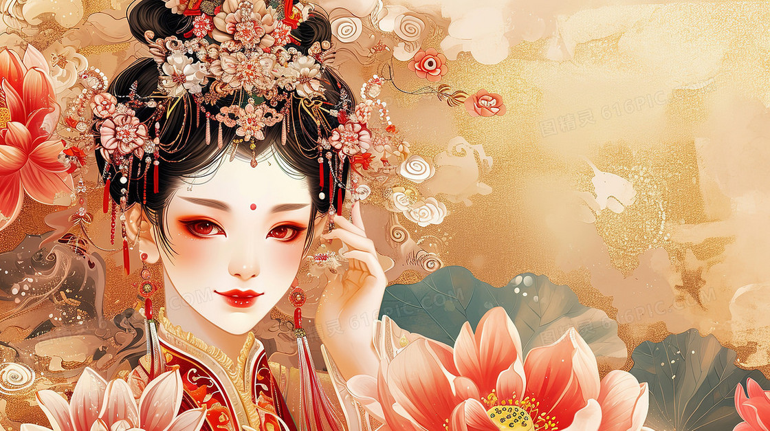 古风美女人像古装造型仕女图壁画