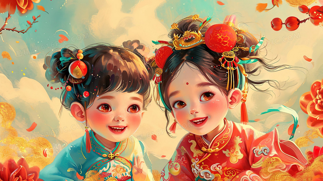 喜庆中国风可爱的古装少女节日造型