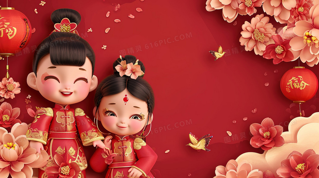 喜庆中国风可爱的古装少女节日造型
