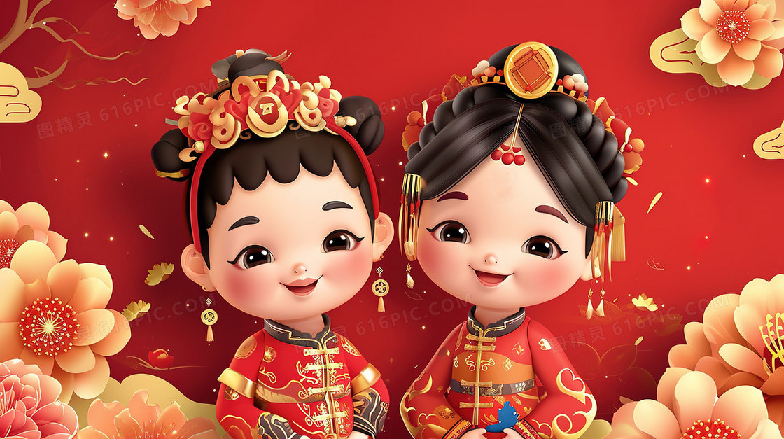 喜庆中国风可爱的古装少女节日造型