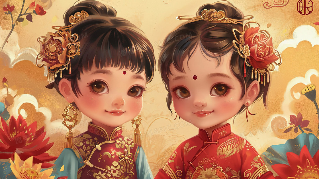喜庆中国风可爱的古装少女节日造型