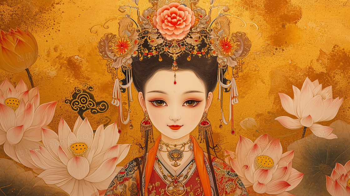 古风美女人像古装造型仕女图壁画