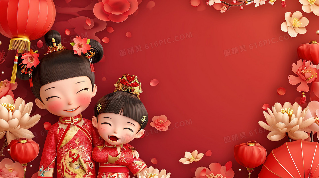 喜庆中国风可爱的古装少女节日造型