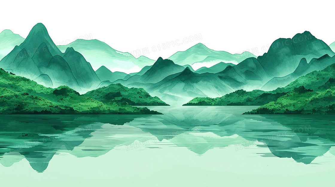 春天青山绿水风景插画