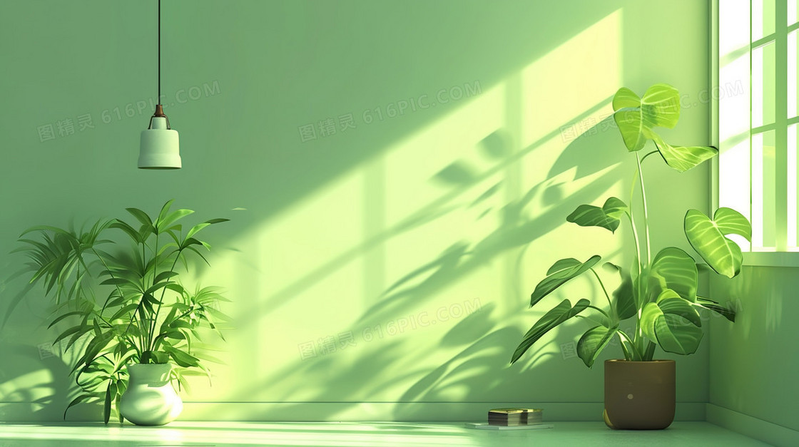 房间绿植盆栽设计摆放场景插画