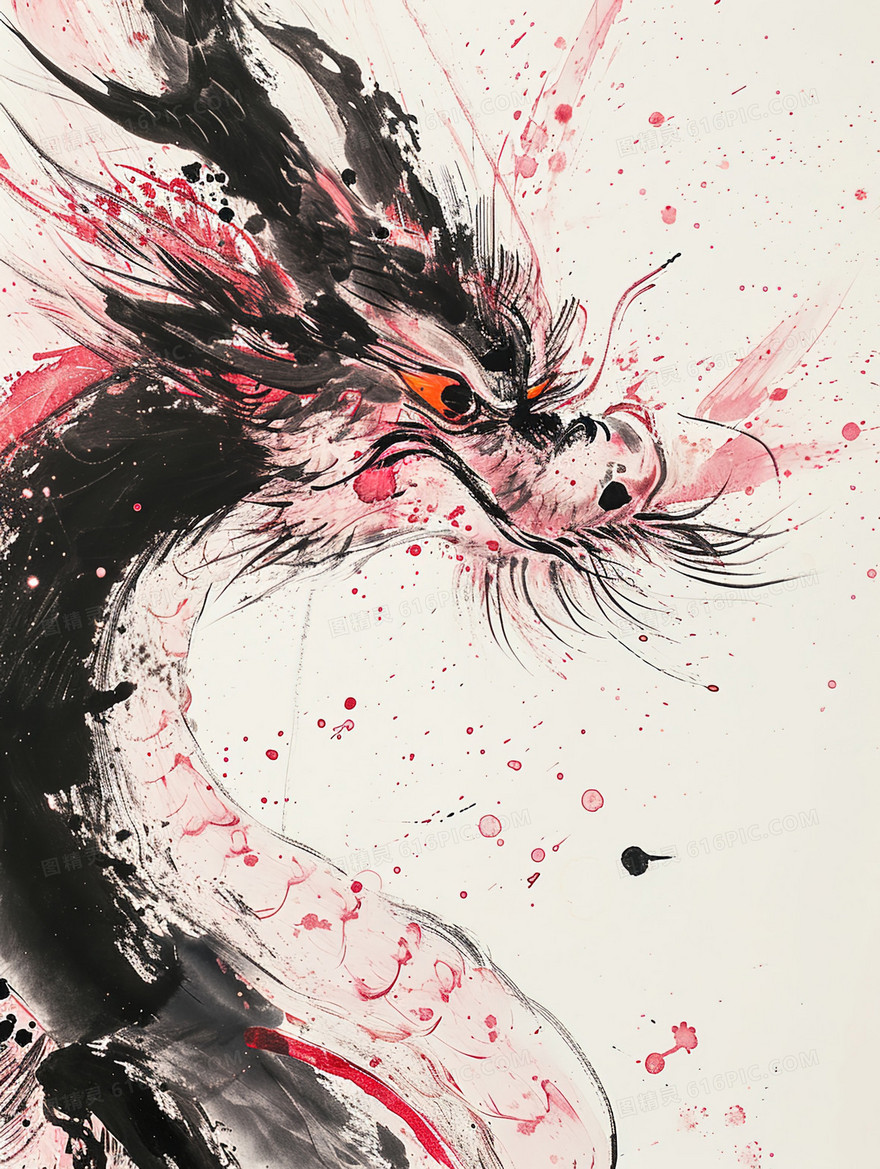 传统中国龙水墨插画