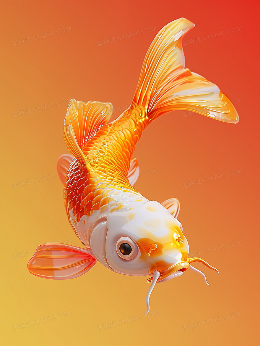 3D水中的红锦鲤春节插画