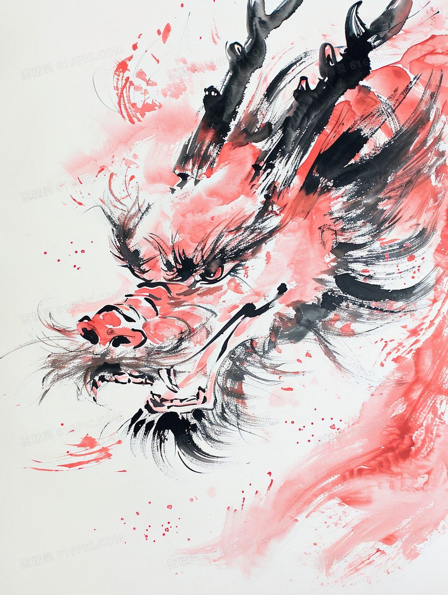 传统中国龙水墨插画