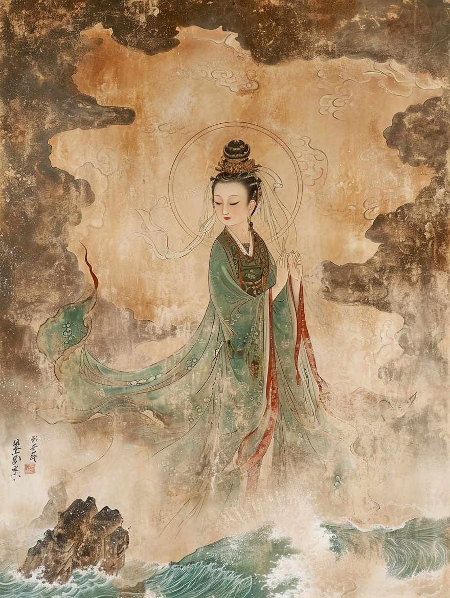 山林里的仙女敦煌风格插画