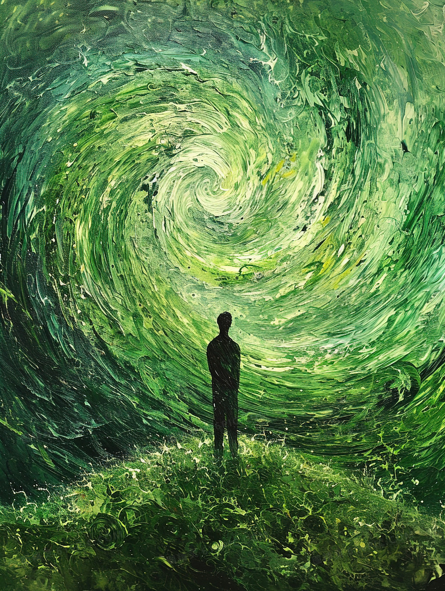 站在草坪上的男人背影油画插画