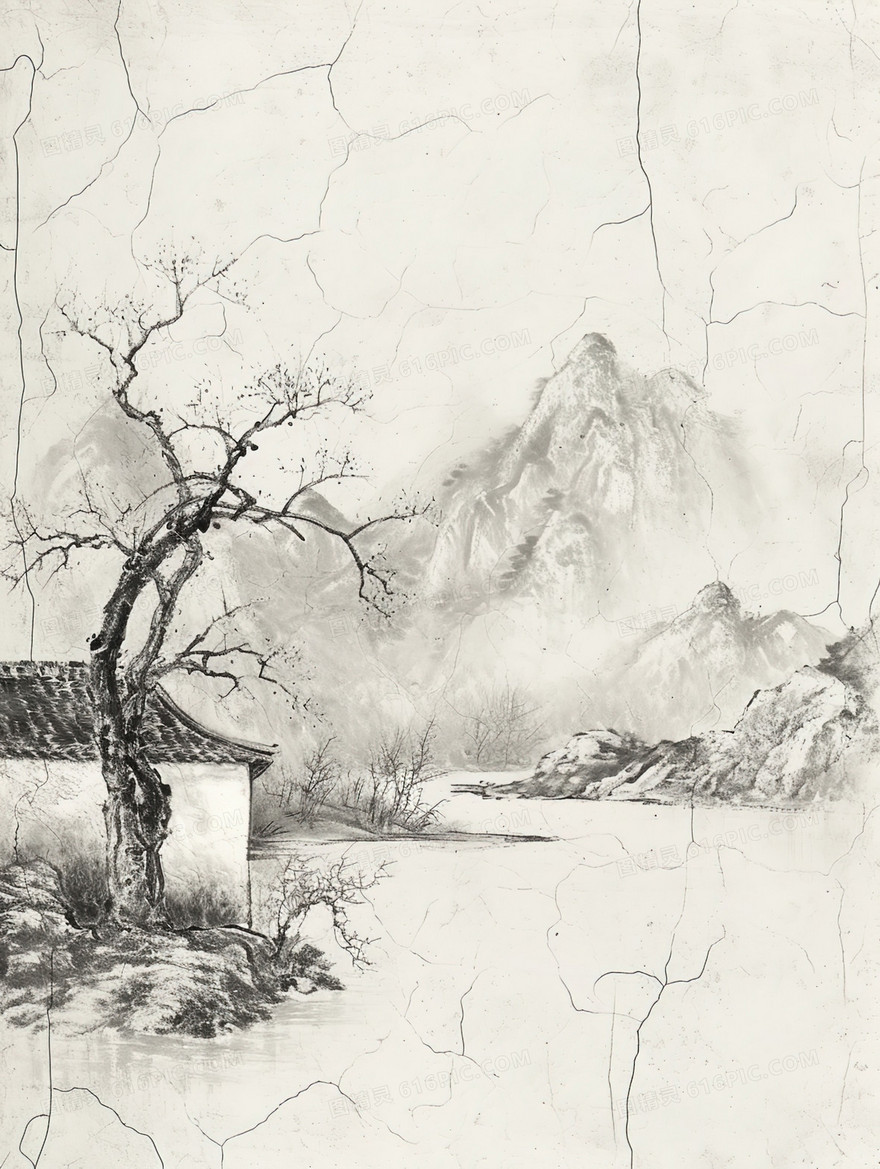 古代中国乡村山水插画