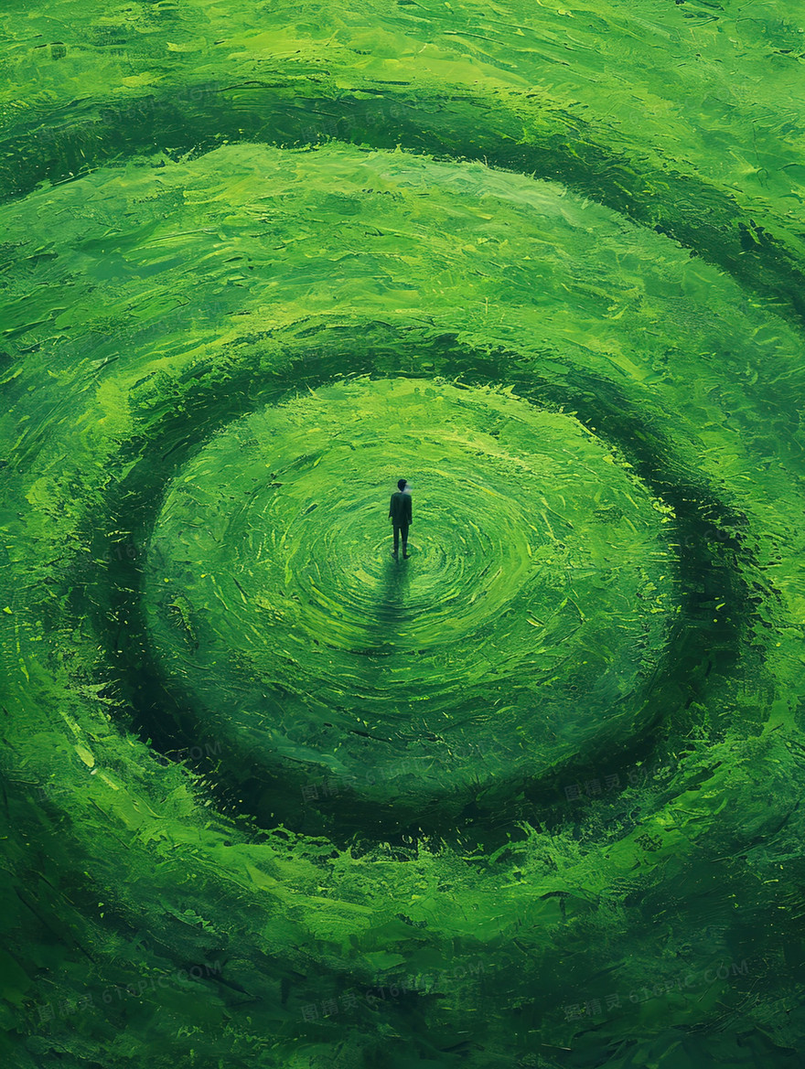 站在草坪上的男人背影油画插画