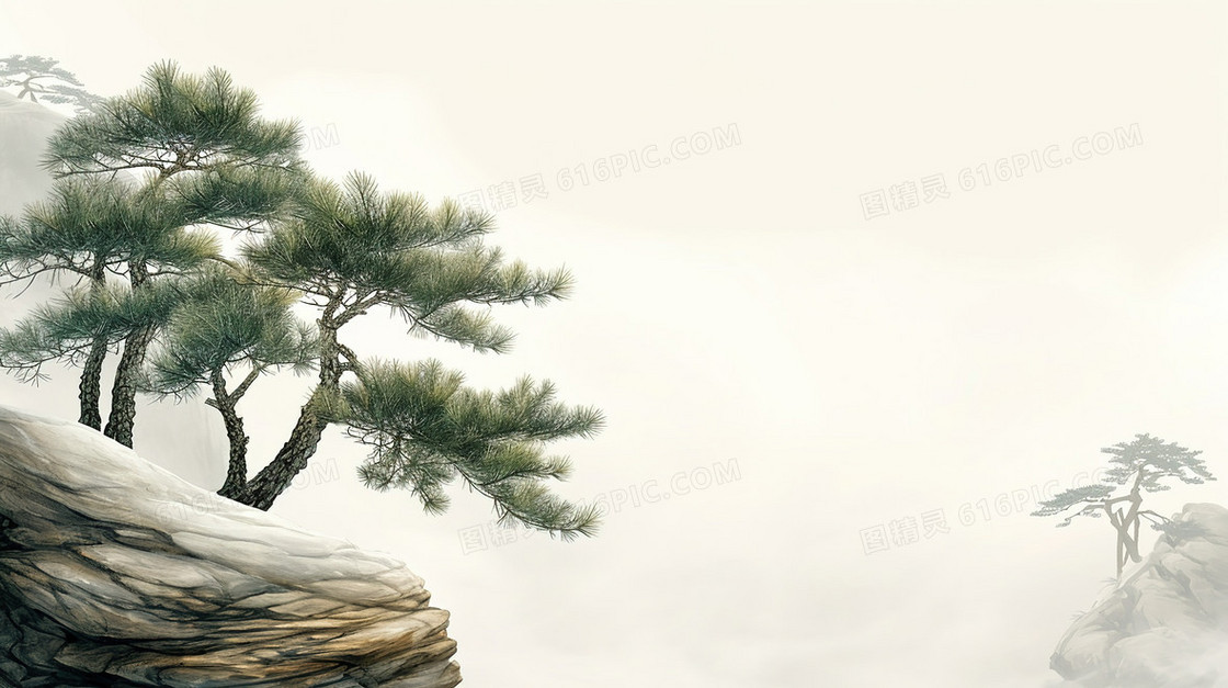 中国风松树古典插画