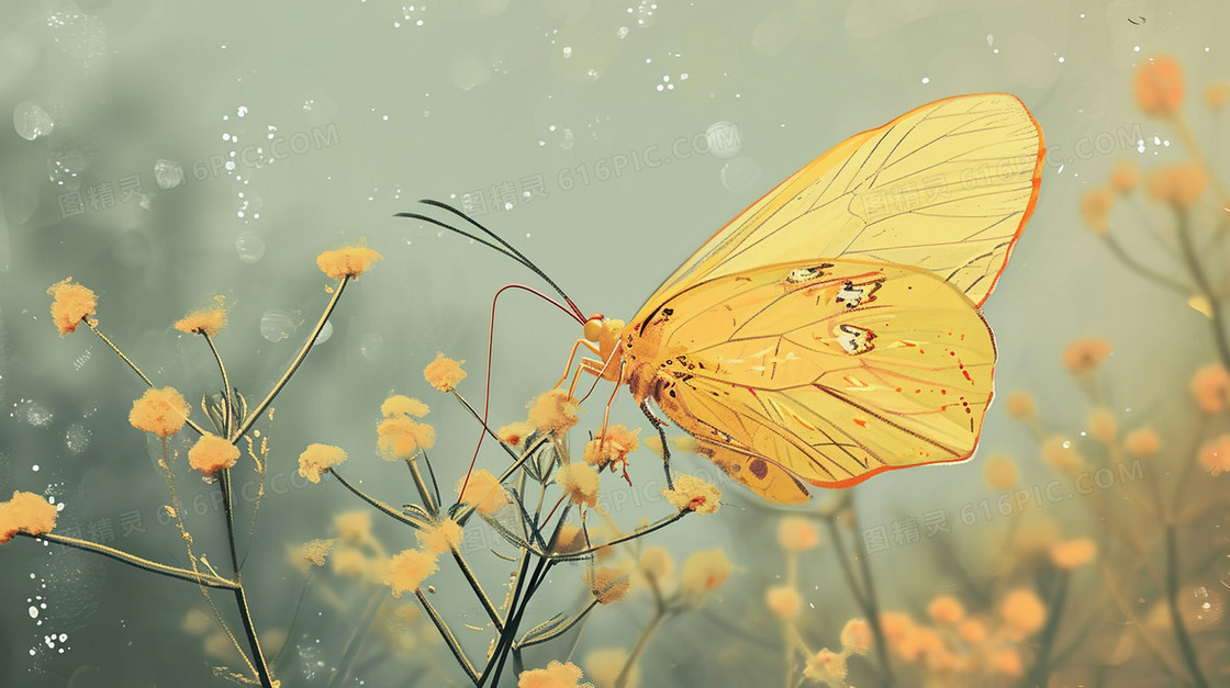 黄色小野花上的黄色花朵插画