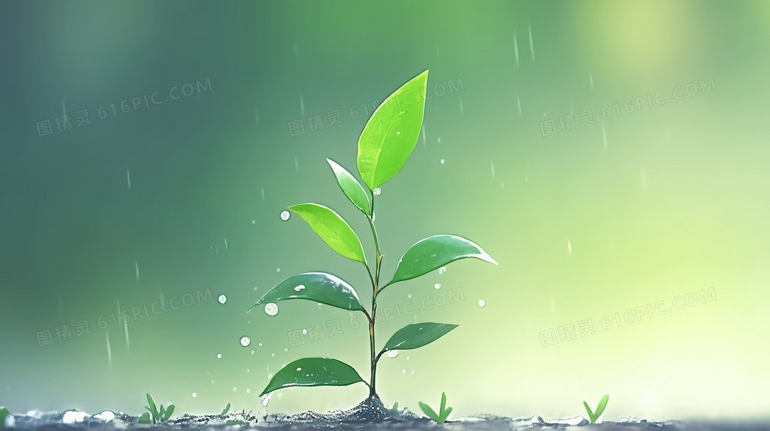 雨中泥土里的小苗插画