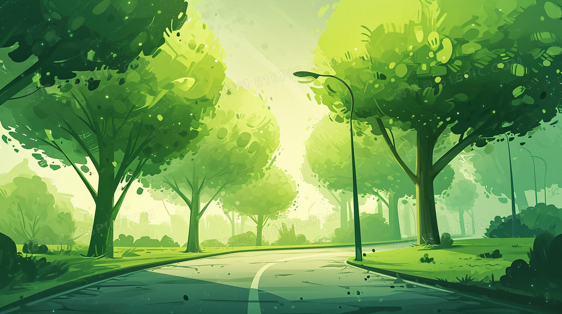 春季山林里的公路插画
